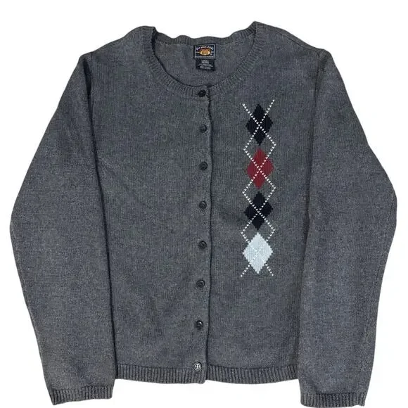 Faded Glory Sweaters Faded Glory Gray Argyle Cardigan Large